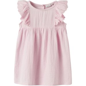 Biologisch Katoen - Jurk - Lichte Stof - Ronde Hals - Knoopsluiting - Ruches