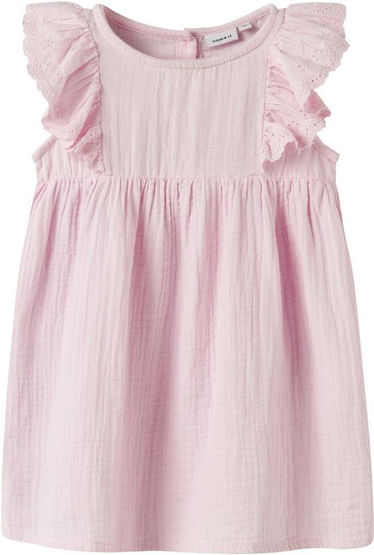 Biologisch Katoen - Jurk - Lichte Stof - Ronde Hals - Knoopsluiting - Ruches