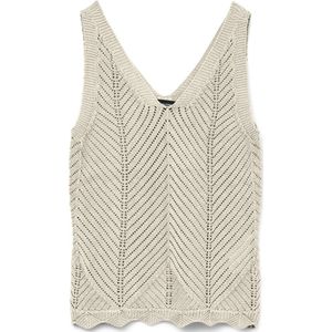 Vero Moda Vmnoel Sl V-Neck Top - Beige - Lurex - 43% Acryl 43% Katoen 14% Metaalvezels