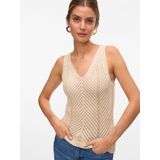 Vero Moda Vmnoel Sl V-Neck Top - Beige - 43% Acryl 43% Katoen 14% Metaalvezels