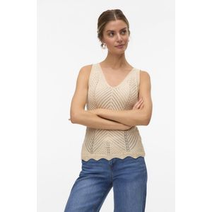 Vero Moda - Vmnoel Sl V-neck Top - Beige - Gebreide Trui