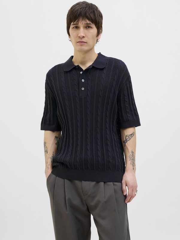 Jack & Jones - Poloshirt - Donkerblauw - Effen - Halve Mouw