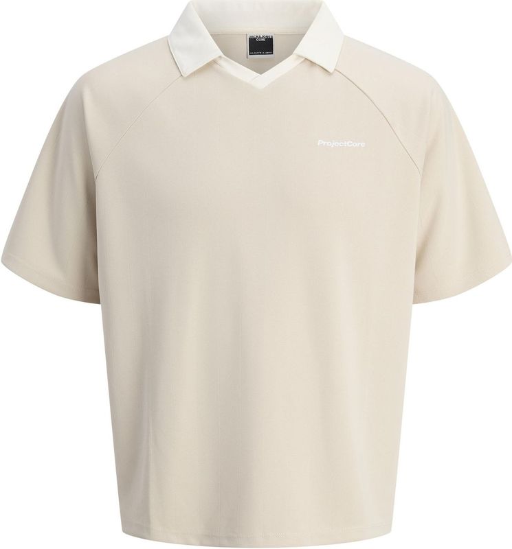 Jack & Jones - Poloshirt - Greige/Wit - Kwartmouw - Losse Pasvorm