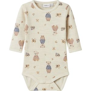 Name It Romper l/s - Wol/Katoen - NbnWup - Peyote Melange/Bear - Name It - 1 jaar (80) - Romper L/S
