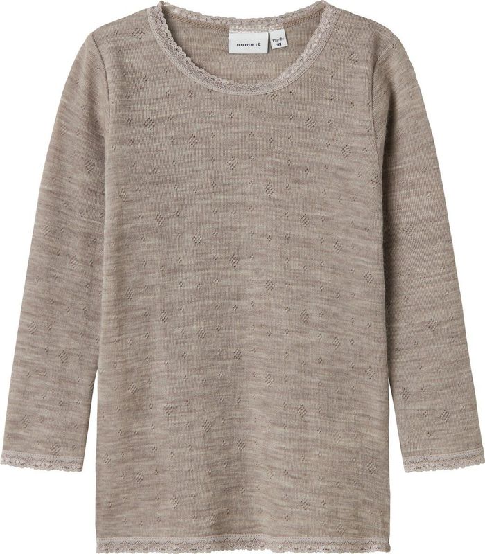 Merino Wol Top - Lange Mouwen - Ronde Hals - Kantdetail - Regular Fit