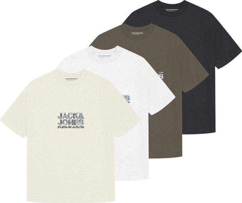 JACK&JONES - JCODYNAMIC BRANDING TEE SS CREW 4PK MP - T-shirts - Zwart - Katoen