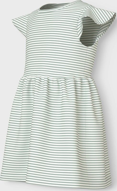 Name It Jurk - NmfVinanna - Aqua Grijs/Bright White - Name It - 5 jaar (110) - Jurk