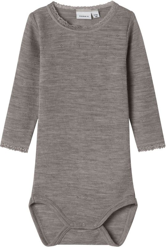 Merino Wol - Romper - Lange Mouwen - Drukknoopsluiting - Kantdetail