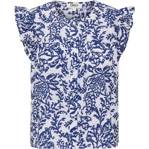 Only - Onlamanda Chanee Cap Emb Top Blouse - Cloud Dancer - Estate Blue - Dames