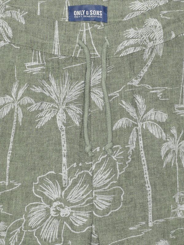 ONLY & SONS JUNIOR - Korte Broek - Groen/Wit - Katoen/Linnen