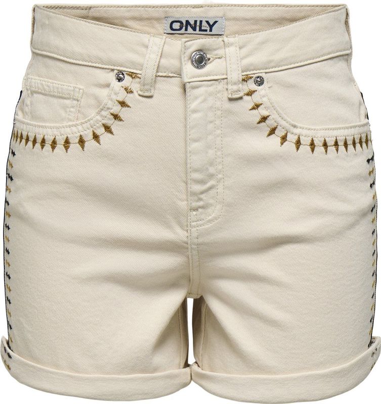 Only - ONLJOSEPHINE - Korte Broek - Ecru/Emb - Hoge Taille, Regular Fit, 5-Pocketstijl