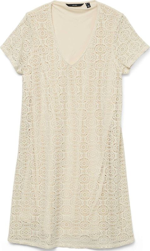 VERO MODA GIRL - A-lijn Jurk - Ecru - Midi - Korte Mouwen