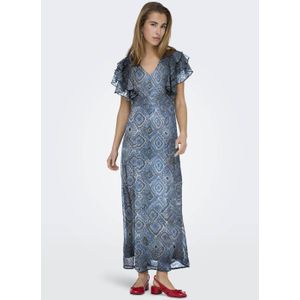 ONLY - Maxi Jurk - Grijsblauw - Korte Mouwen - V-hals