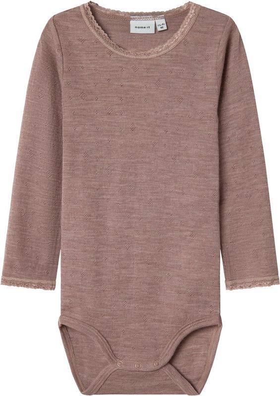 Merino Wol - Romper - Lange Mouwen - Drukknoopsluiting - Kantdetail