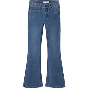 Bootcut Jeans - Denim - Blauw - Verstelbare Taille, Achterzakken, Voorzakken, Haak- en Knoopsluiting