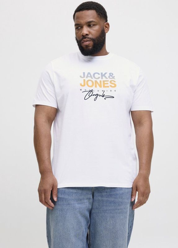 Jack & Jones - Canggu Crew Neck Shirt - Wit - Regular Fit - Plussize