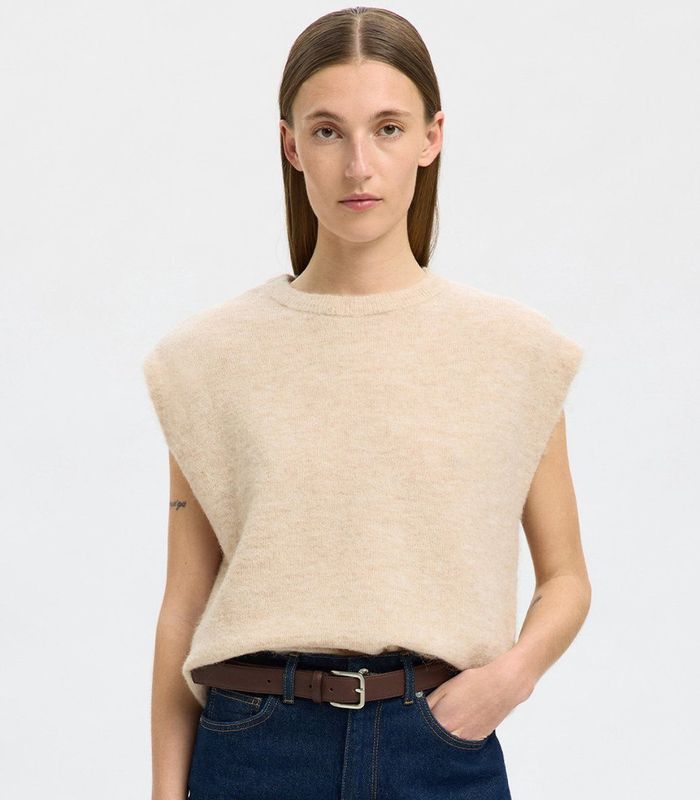 Selected Femme - SLFLULU SL Knit - Gebreid Vest - Beige - Dames