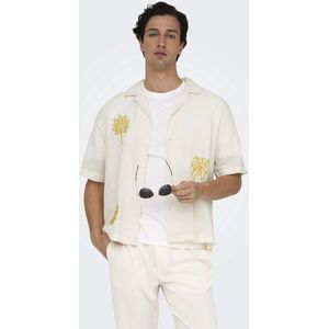 Onscaidenly Overhemd - Korte Mouwen - Resort Kraag - Geborduurd Detail - Regular Fit