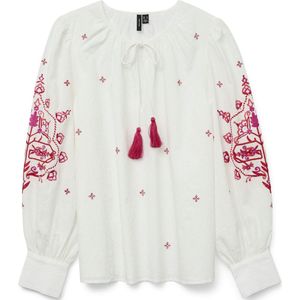 Vero Moda - Casual Blouse - Wit - 100% Katoen - Grafisch Patroon