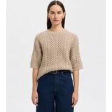 Selected Femme - Slfnelly 2/4 Knit O-Neck - Wollen Trui - Beige