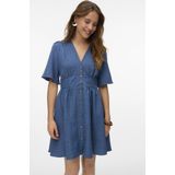 Vmmelaney - Korte Jurk - V-Hals - 2/4 Mouwen - Knoopsluiting - Regular Fit