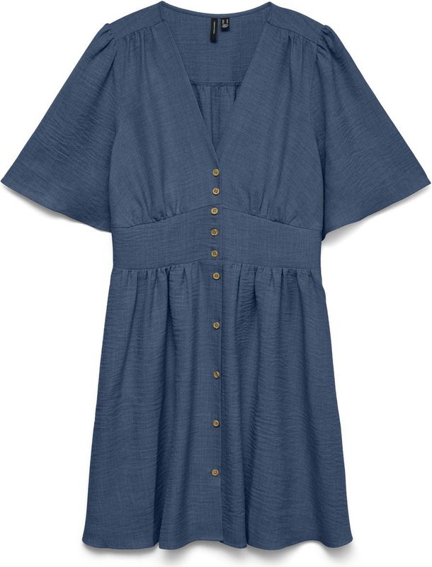 Vmmelaney - Korte Jurk - V-Hals - 2/4 Mouwen - Knoopsluiting - Regular Fit
