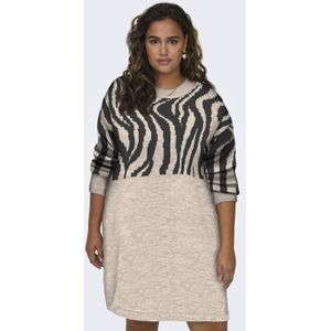 ONLY CARMAKOMA - CARJADE - Gebreide Jurk - Beige/Zwart - Dierenprint