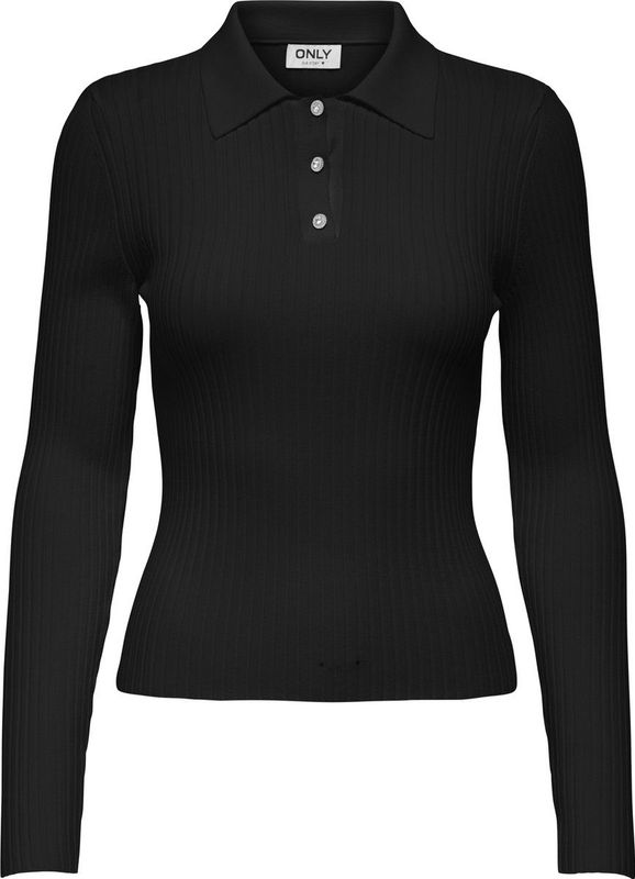 Only - Onlelisa Rib Polo - Trui - Zwart - Dames
