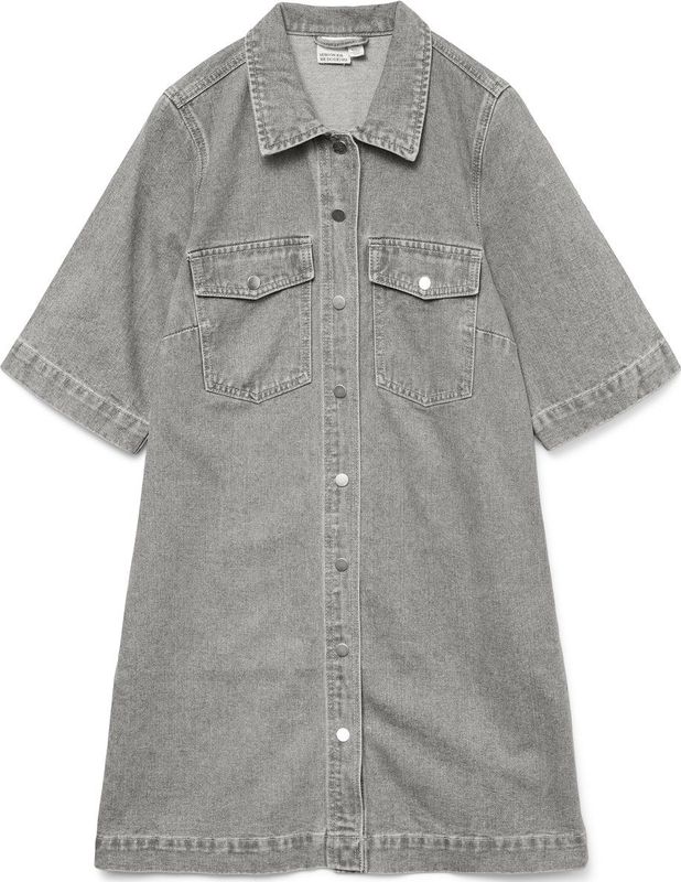 Blousejurk - Denim - Overhemdkraag - Knoopsluiting - Borstzakken - Kort