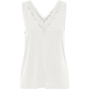 Only - Onlfree Life SL V-Neck Lace Mix Top - Off-White - 70% Modal 30% Polyester