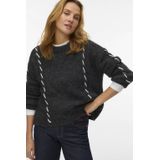 Vero - Oda Vlina Ls O-neck Handstitch Pullover - Donkergrijs - Gebreide Trui