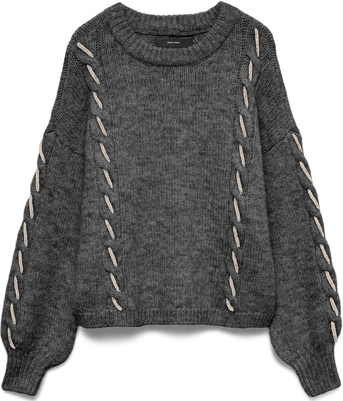 Vero - Oda Vlina Ls O-neck Handstitch Pullover - Donkergrijs - Gebreide Trui