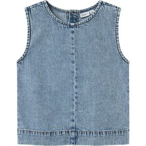 Denim - Top - Mouwloos - Regular Fit - Knoopsluiting - Ronde Hals