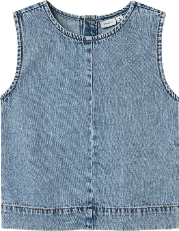 Denim - Top - Mouwloos - Regular Fit - Knoopsluiting - Ronde Hals