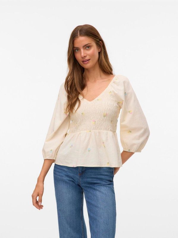 Vmrupa - AWARE - Gesmokte Top - V-Hals - 3/4 Mouwen - Regular Fit