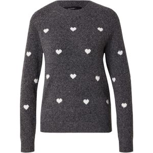 Vero Moda - Vmdoffy Intarsia Ls O-nck - Trui - Donkergrijs - Met Witte Hartjes