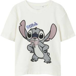 Name It - Nkfakun Stitch Ss Nreg Top Box Wdi - T-shirt - Cloud Dancer - Kinderen - Normale Pasvorm