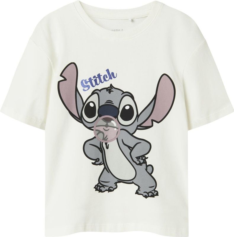 Name It - Nkfakun Stitch Ss Nreg Top Box Wdi - T-shirt - Cloud Dancer - Kinderen - Normale Pasvorm