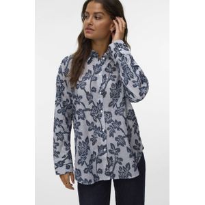 VERO MODA - Blouse - Donkerblauw - 100% Katoen - Rechte Mouwen - Klassieke Kraag