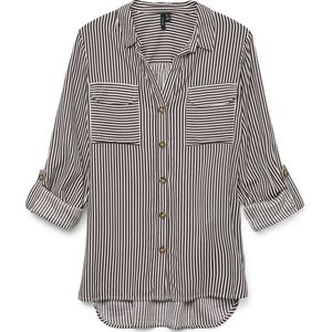 VERO MODA - Gestreept Hemd - Bordeaux - Viscose - Lange Mouwen