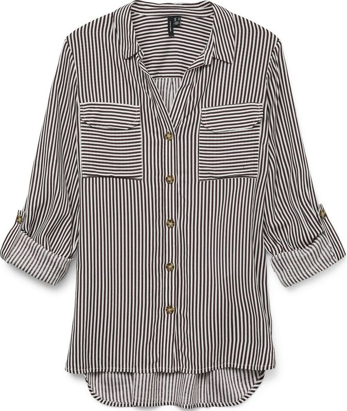 VERO MODA - Gestreept Hemd - Bordeaux - Viscose - Lange Mouwen