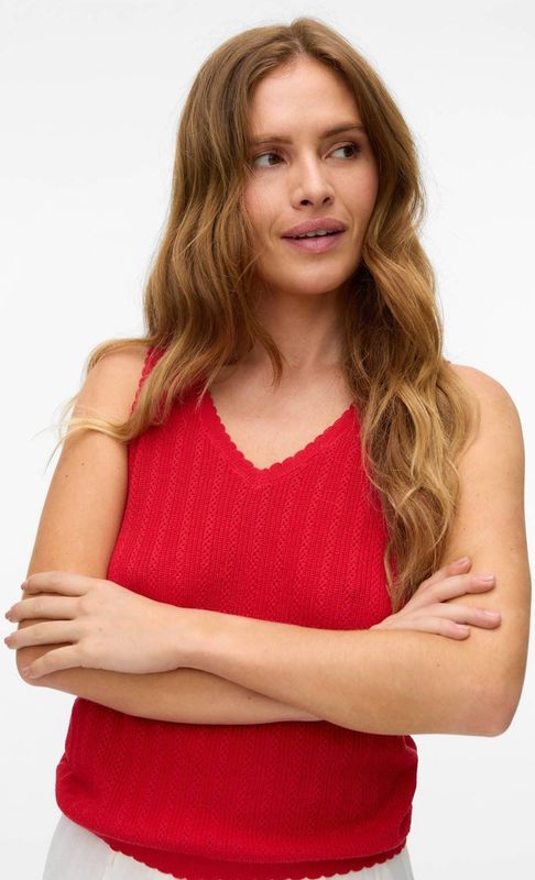 VERO MODA - Mouwloze Top - Katoen/Polyester - V-Hals - Zwart