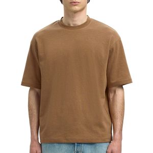 SELECTED - SLHOSCAR - Shirt - Bruin - Ronde Hals - Halve Mouw