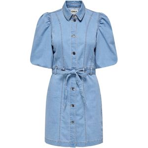Onlbelis - Midi-jurk - Denim - Regular Fit - Korte Mouwen - Overhemd Kraag