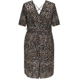 ONLY CARMAKOMA - Casual Jurk - Zwart - V-Hals - Korte Mouwen - Riem in Taille