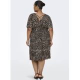 ONLY CARMAKOMA - Casual Jurk - Zwart - V-Hals - Korte Mouwen - Riem in Taille