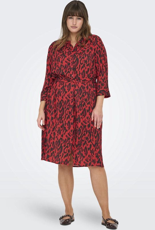 ONLY CARMAKOMA - Jurk - Blauw - Katoen - Overhemdkraag - 3/4 Mouwen