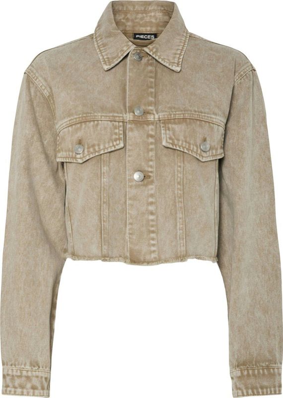 Pieces - Pcfay Cropped Denim Jacket - Zandkleur - Dames Jas