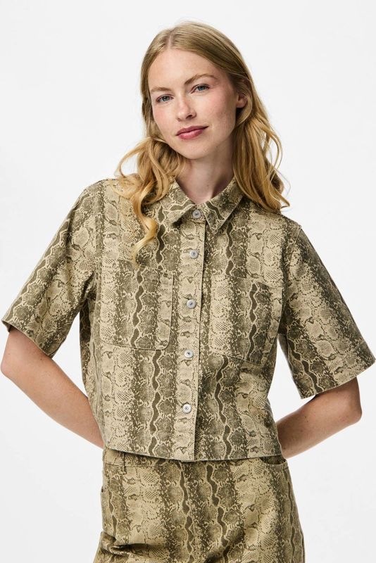 PIECES - Denim Blouse - Korte Mouwen - Regular Fit