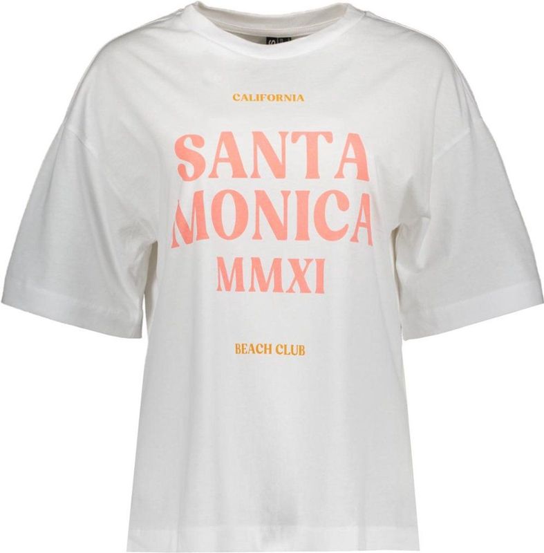 Pieces - Pcclaude Ss - Bedrukt T-shirt - Helder Wit - Dames